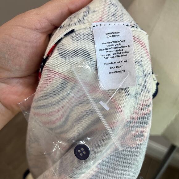 Talbots Printed Sea Map Cardigan Sweater Button Front Long Sleeve Career Sz M - Picture 7 of 8